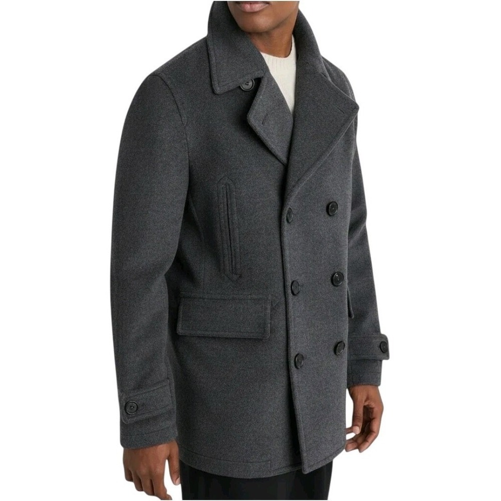 Quince Mens S NWOT Italian Wool Bl Peacoat Heather Charcoal Double Breasted